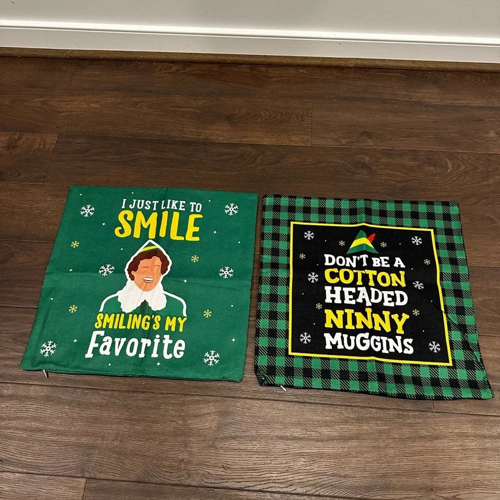 Set of Two Buddy The Elf Green and Black Holiday Pillow Covers